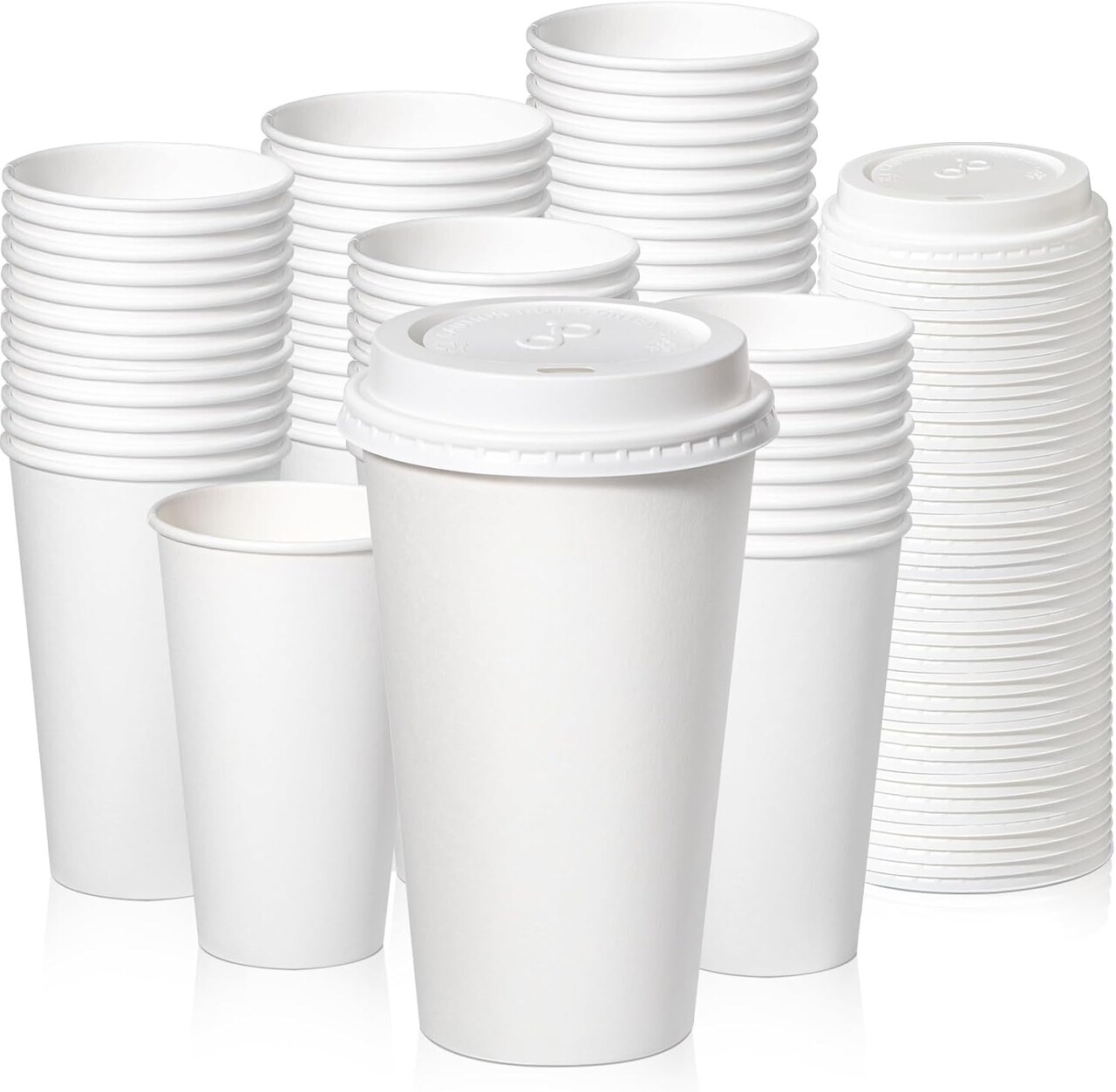 100 Pack 16 oz Disposable Coffee Cups with Lids, Premium Paper To Go Coffee Cups, Leak Proof Hot Coffee Cups with Lids for Travel, Office, Hot/Cold Beverages (White Lids)